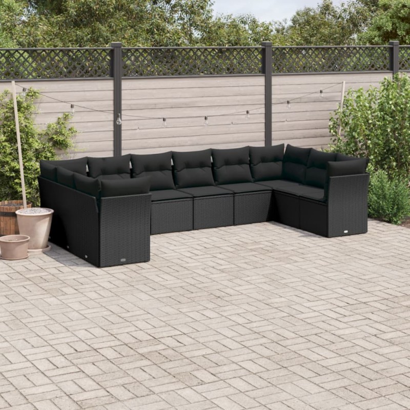 vidaXL Set de sofás de jardín 10 pzas cojines ratán sintético negro vidaXL Set de sofás de jardín 10 pzas cojines ratán sintético negro
