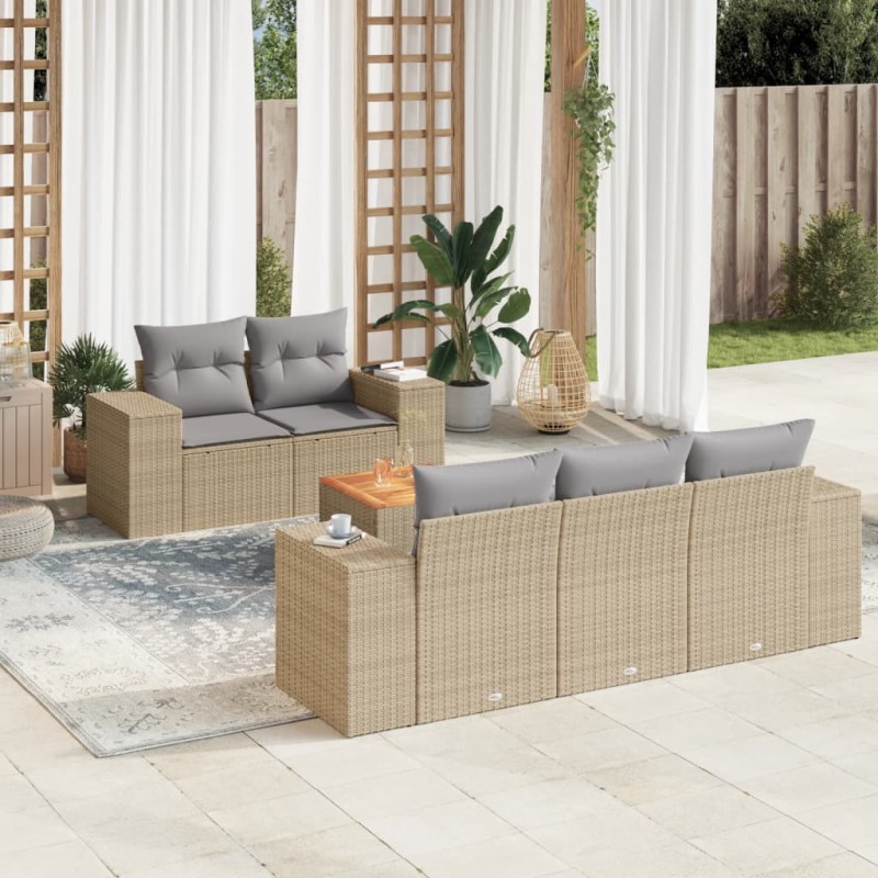 vidaXL Juego de sofás jardín con cojines 6 pzas ratán sintético beige vidaXL Juego de sofás jardín con cojines 6 pzas ratán sintético beige
