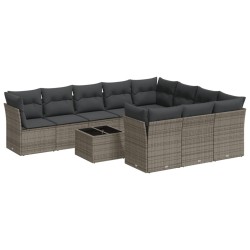 vidaXL Set de sofás de jardín 11 pzas y cojines ratán sintético gris