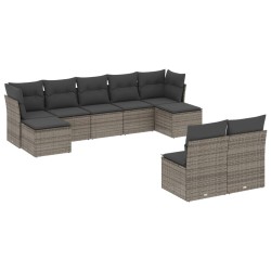 vidaXL Set de muebles de jardín 9 pzas y cojines ratán sintético gris