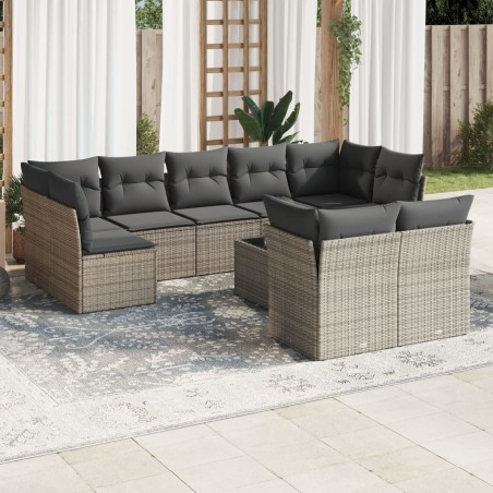 vidaXL Set de sofás de jardín 10 pzas con cojines ratán sintético gris