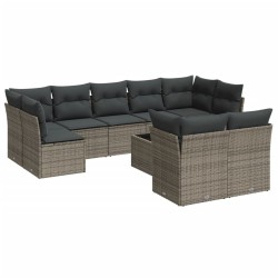 vidaXL Set de sofás de jardín 10 pzas con cojines ratán sintético gris
