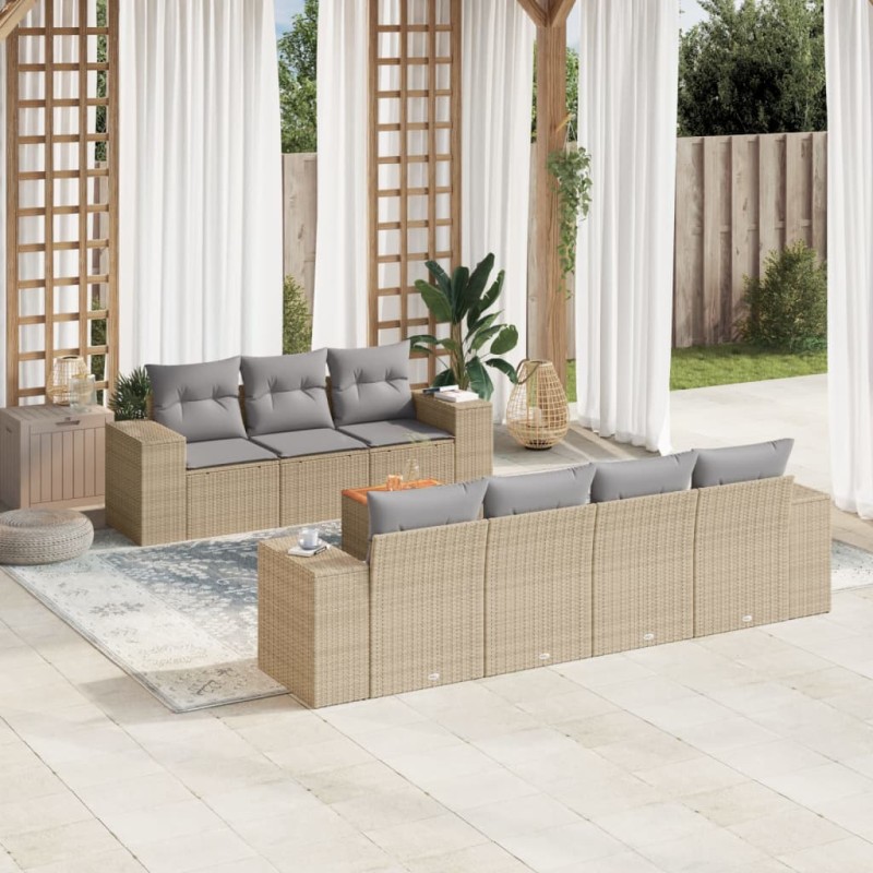 vidaXL Juego de sofás de jardín con cojines beige 8 pzas ratán PE vidaXL Juego de sofás de jardín con cojines beige 8 pzas ratán PE