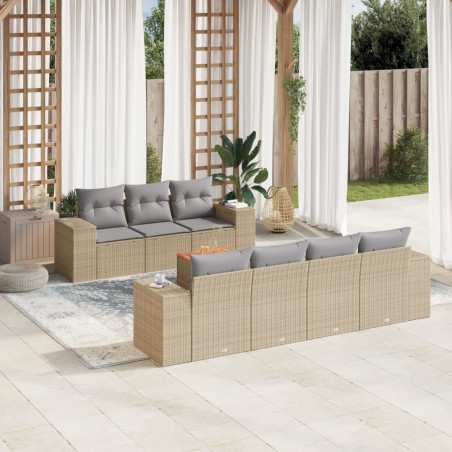 vidaXL Juego de sofás de jardín con cojines beige 8 pzas ratán PE