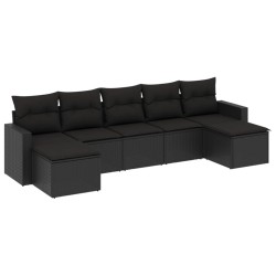 vidaXL Set de comedor de jardín 7 pzas y cojines ratán sintético negro