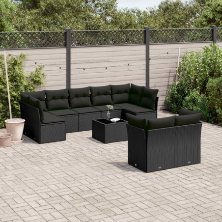 vidaXL Set de sofás de jardín 10 pzas cojines ratán sintético negro