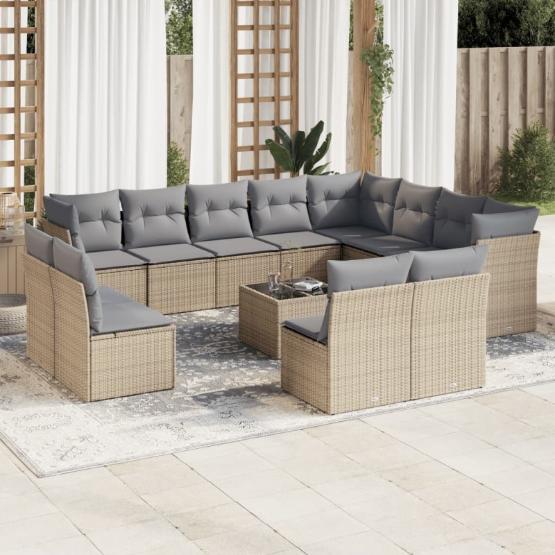 vidaXL Set sofás de jardín con cojines 13 pzas ratán sintético beige vidaXL Set sofás de jardín con cojines 13 pzas ratán sintético beige