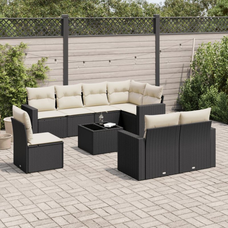 vidaXL Set de sofás de jardín 8 piezas y cojines ratán sintético negro vidaXL Set de sofás de jardín 8 piezas y cojines ratán sintético negro