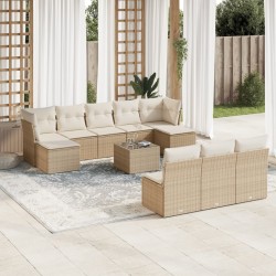 vidaXL Set de sofás de jardín 11pzas con cojines ratán sintético beige
