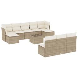 vidaXL Set de sofás de jardín 11pzas con cojines ratán sintético beige