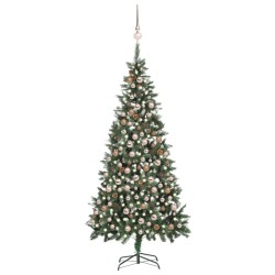 vidaXL Árbol de Navidad helado con luces, bolas y piñas 210 cm