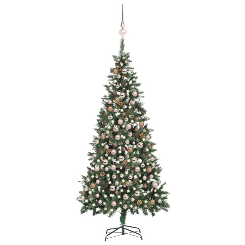 vidaXL Árbol de Navidad helado con luces, bolas y piñas 210 cm vidaXL Árbol de Navidad helado con luces, bolas y piñas 210 cm