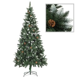 vidaXL Árbol de Navidad helado con luces, bolas y piñas 210 cm