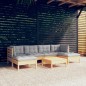 vidaXL Juego de muebles de jardín 7 pzas y cojines madera pino gris