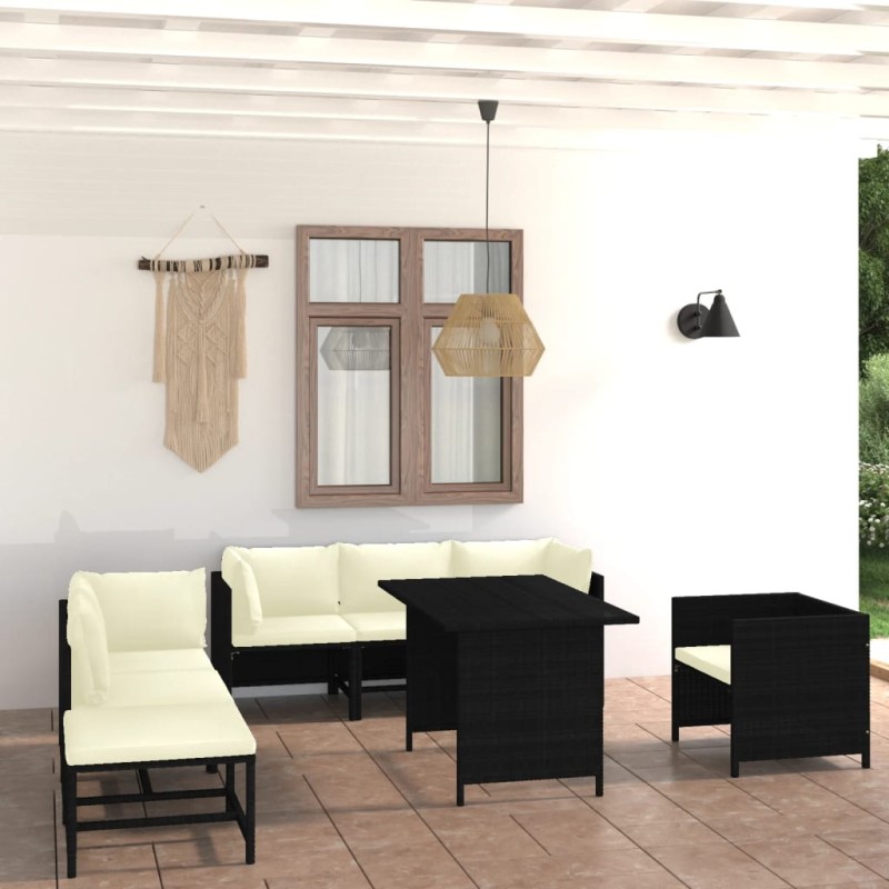 vidaXL Set de muebles de jardín 8 pzas y cojines ratán sintético negro vidaXL Set de muebles de jardín 8 pzas y cojines ratán sintético negro