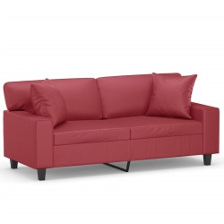 vidaXL Sofá de 2 plazas con cojines cuero sintético rojo tinto 140 cm