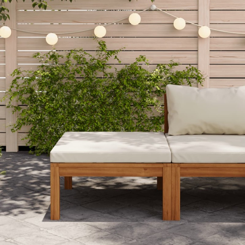 vidaXL Reposapiés con cojín blanco crema madera maciza de acacia vidaXL Reposapiés con cojín blanco crema madera maciza de acacia