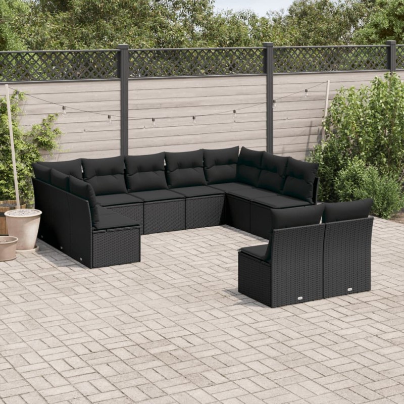 vidaXL Set de sofás de jardín 11 pzas y cojines ratán sintético negro vidaXL Set de sofás de jardín 11 pzas y cojines ratán sintético negro