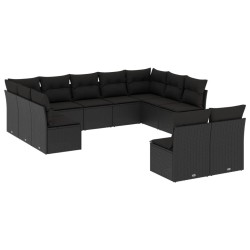 vidaXL Set de sofás de jardín 11 pzas y cojines ratán sintético negro