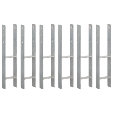 vidaXL Anclajes de valla 6 uds acero galvanizado plateado 12x6x60 cm