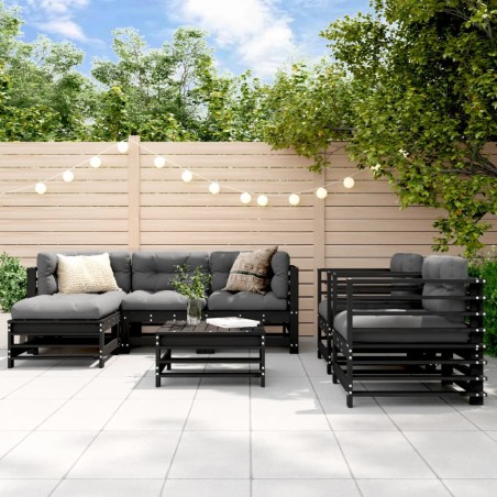 vidaXL Juego de muebles de jardín 7 piezas madera maciza de pino negro
