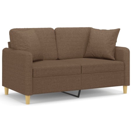 vidaXL Sofá de 2 plazas con cojines tela marrón 120 cm