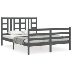 vidaXL Estructura cama de matrimonio con cabecero madera maciza gris