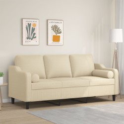 vidaXL Sofá de 3 plazas con cojines tela color crema 180 cm