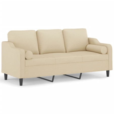 vidaXL Sofá de 3 plazas con cojines tela color crema 180 cm