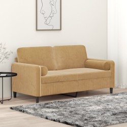 vidaXL Sofá de 2 plazas con cojines terciopelo marrón 140 cm
