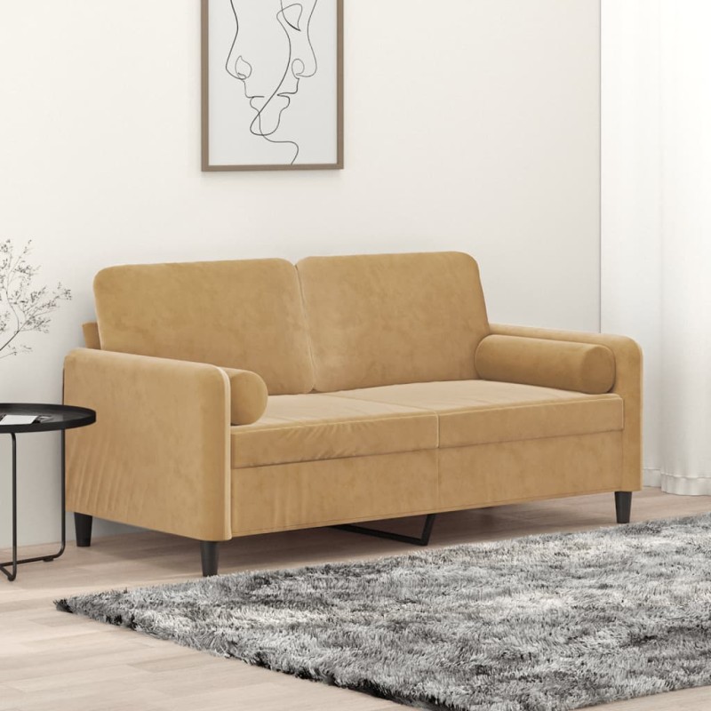 vidaXL Sofá de 2 plazas con cojines terciopelo marrón 140 cm vidaXL Sofá de 2 plazas con cojines terciopelo marrón 140 cm