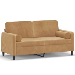 vidaXL Sofá de 2 plazas con cojines terciopelo marrón 140 cm