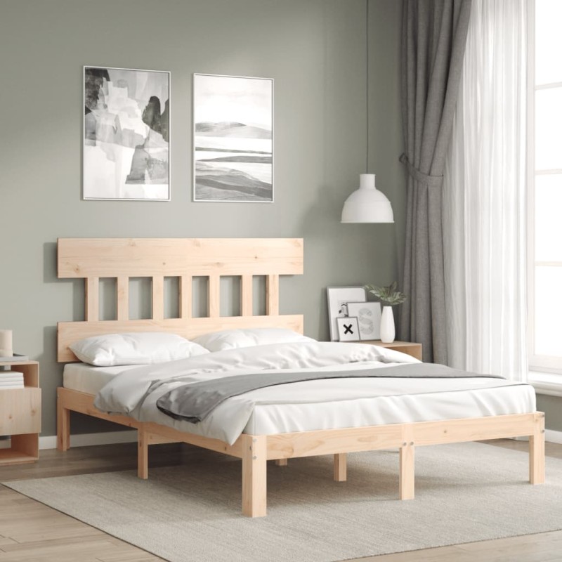 vidaXL Estructura de cama con cabecero madera maciza 140x200 cm vidaXL Estructura de cama con cabecero madera maciza 140x200 cm