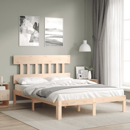 vidaXL Estructura de cama con cabecero madera maciza 140x200 cm
