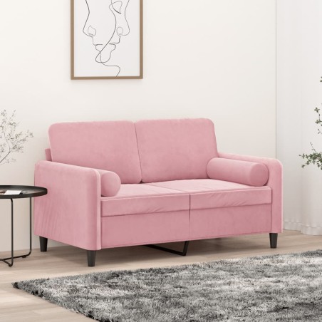 vidaXL Sofá de 2 plazas con cojines terciopelo rosa 120 cm