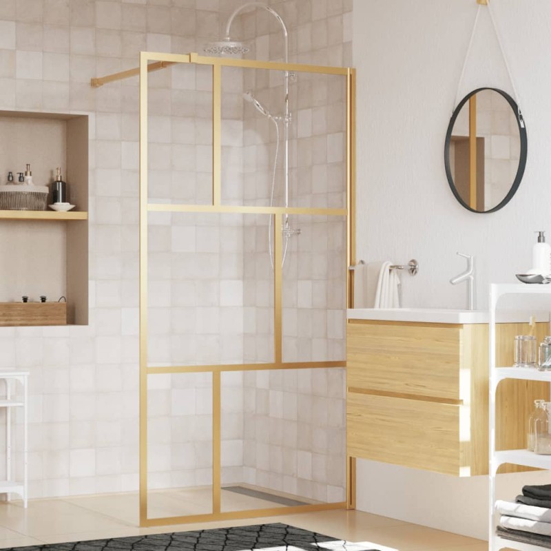 vidaXL Mampara puerta ducha vidrio transparente ESG dorado 100x195 cm vidaXL Mampara puerta ducha vidrio transparente ESG dorado 100x195 cm