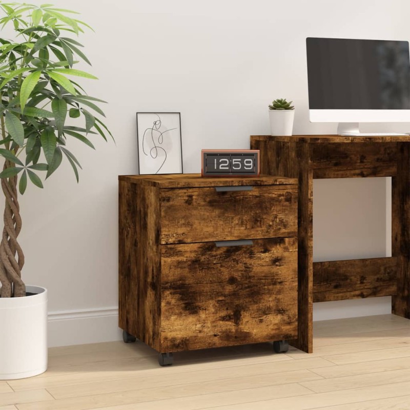 vidaXL Archivador ruedas madera contrachapada roble ahumado 45x38x54cm vidaXL Archivador ruedas madera contrachapada roble ahumado 45x38x54cm
