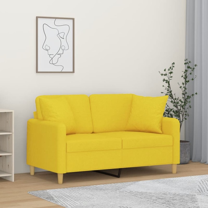 vidaXL Sofá de 2 plazas con cojines tela amarillo claro 120 cm