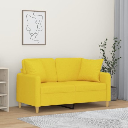 vidaXL Sofá de 2 plazas con cojines tela amarillo claro 120 cm