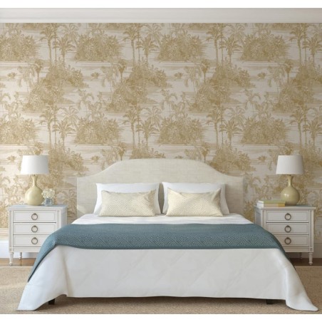 DUTCH WALLCOVERINGS Papel pintado Tropical beige y dorado