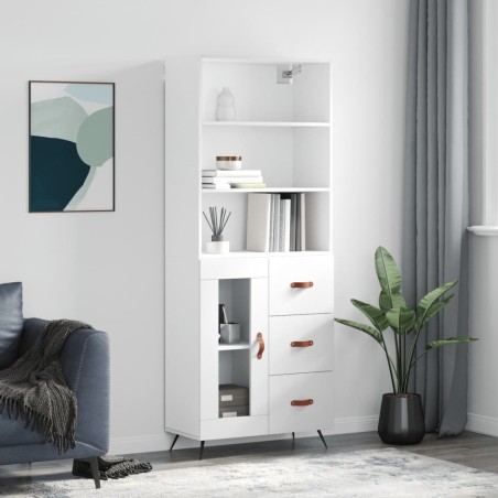 vidaXL Aparador alto madera contrachapada blanco brillo 69,5x34x180 cm