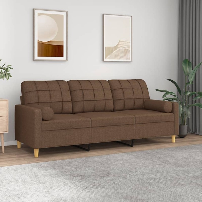 vidaXL Sofá de 3 plazas con cojines tela marrón 180 cm vidaXL Sofá de 3 plazas con cojines tela marrón 180 cm