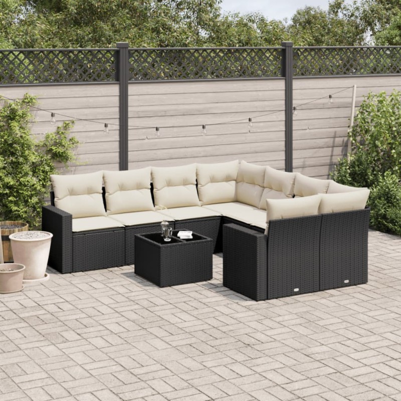 vidaXL Set de sofás de jardín 8 piezas y cojines ratán sintético negro vidaXL Set de sofás de jardín 8 piezas y cojines ratán sintético negro