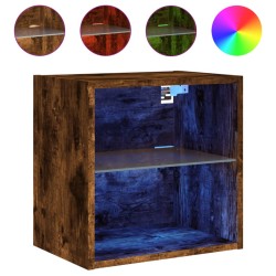 vidaXL Mesita de noche de pared con luces LED roble ahumado