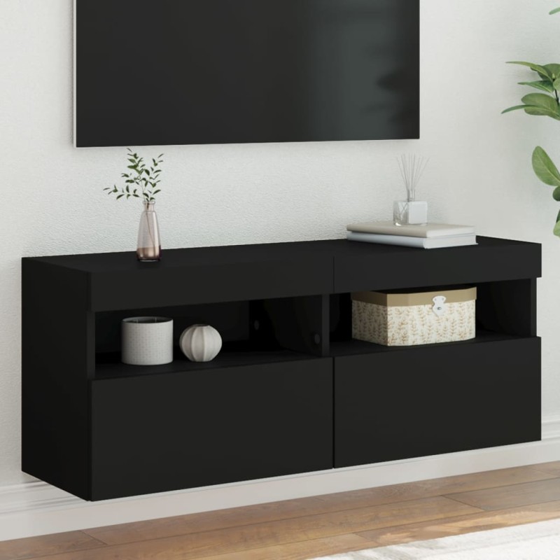 vidaXL Mueble de TV de pared con luces LED negro 100x30x40 cm