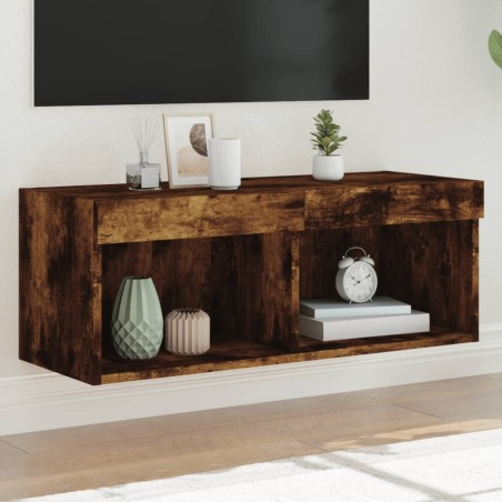 vidaXL Mueble para TV con luces LED roble ahumado 80x30x30 cm