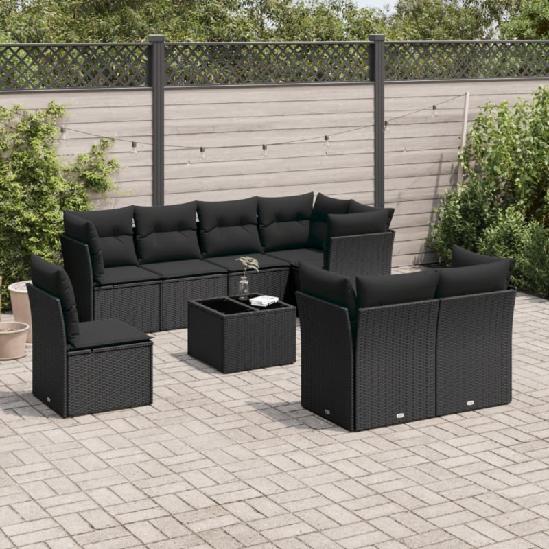 vidaXL Set de sofás de jardín 8 piezas y cojines ratán sintético negro vidaXL Set de sofás de jardín 8 piezas y cojines ratán sintético negro