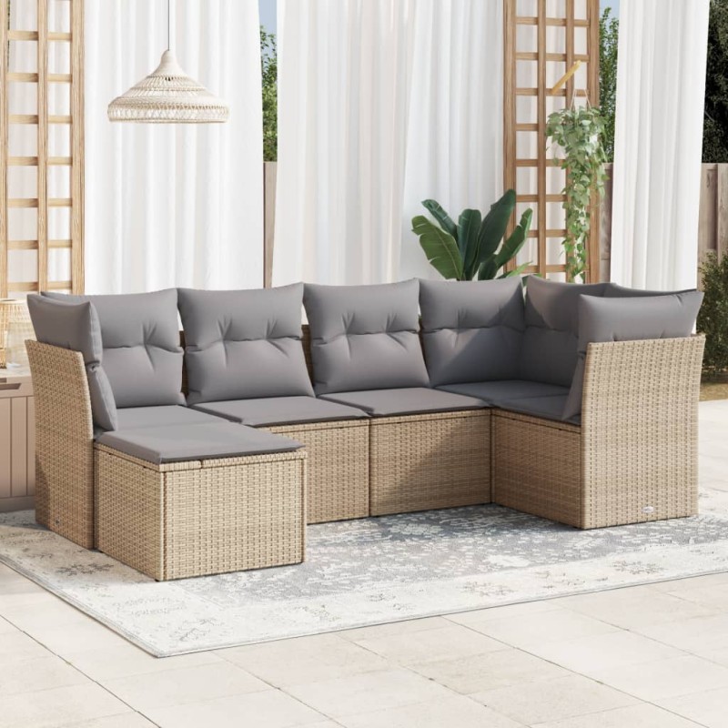 vidaXL Juego de sofás jardín con cojines 6 pzas ratán sintético beige vidaXL Juego de sofás jardín con cojines 6 pzas ratán sintético beige