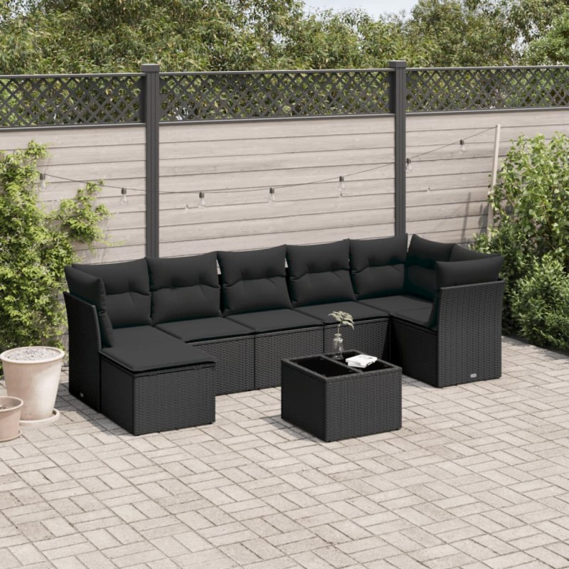 vidaXL Set de sofás de jardín 8 piezas y cojines ratán sintético negro vidaXL Set de sofás de jardín 8 piezas y cojines ratán sintético negro