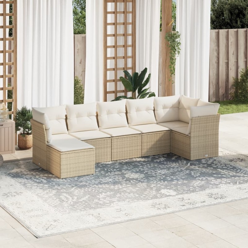 vidaXL Set sofás de jardín 7 piezas y cojines ratán sintético beige vidaXL Set sofás de jardín 7 piezas y cojines ratán sintético beige
